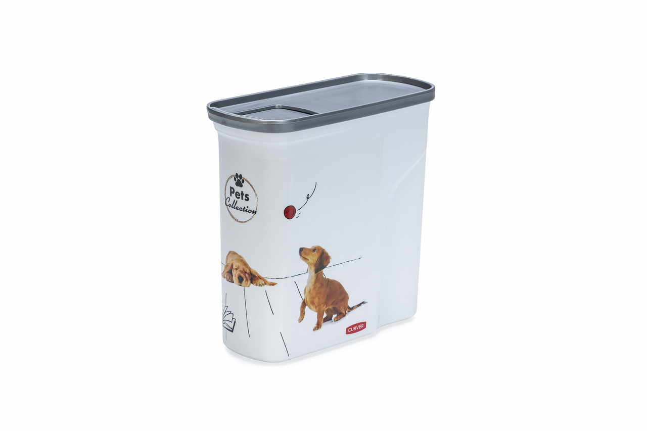Curver Futterbehälter, 10L, luftdicht, für Hunde, ideal f. Trockenfutter, mit Hunde-Illustrationen & rotem Ball, Pets Collection.