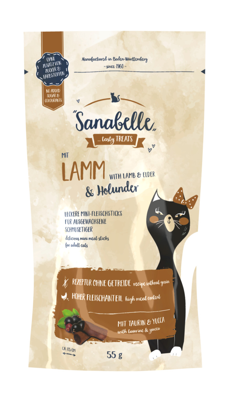 Sparpaket 2 x 55 g Sanabelle Tasty Treats mit Lamm & Holunder Katzen Snack