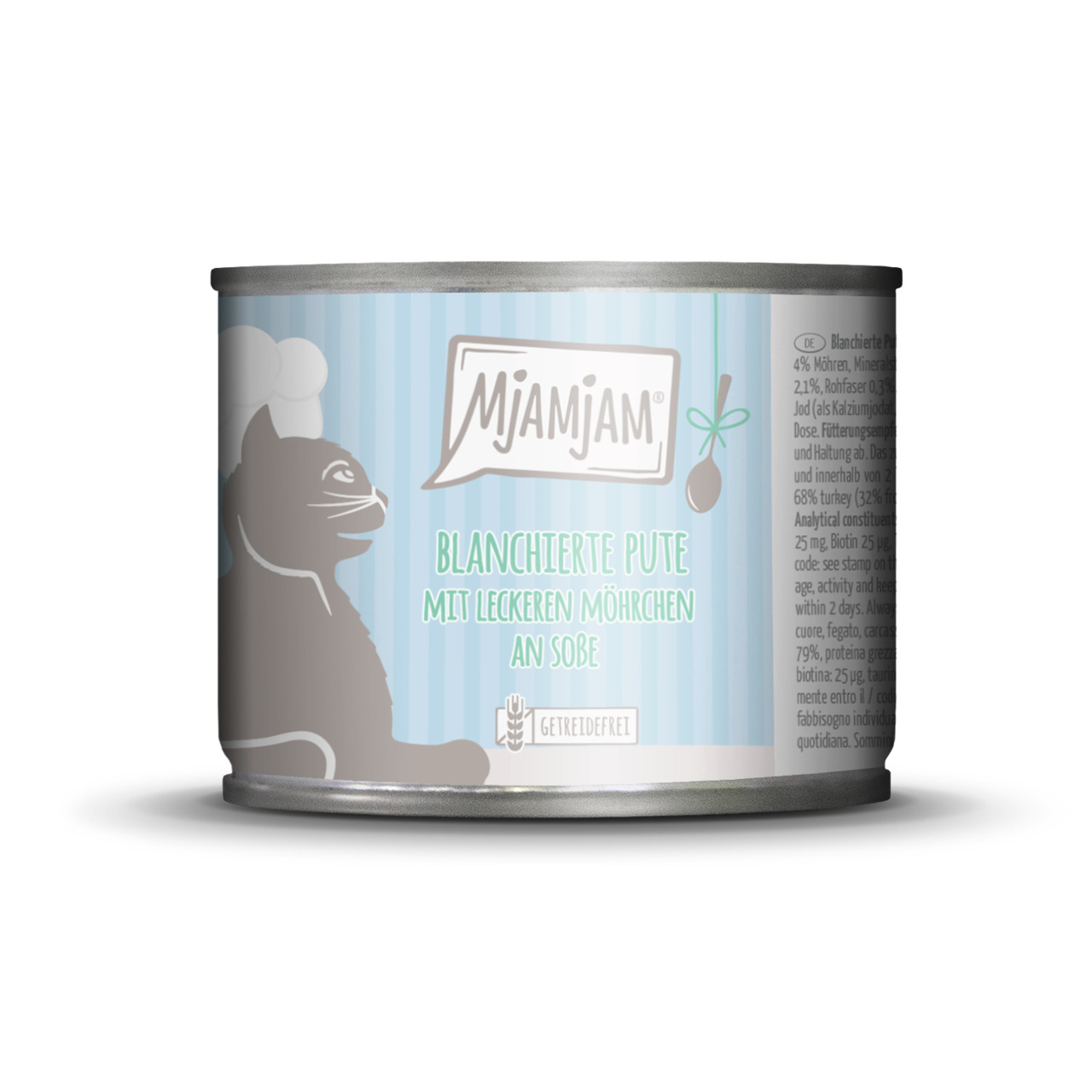 Mjamjam Katzenfutter "Blanchierte Pute mit Möhrchen an Soße", getreidefrei, 400 g, für Katzen.