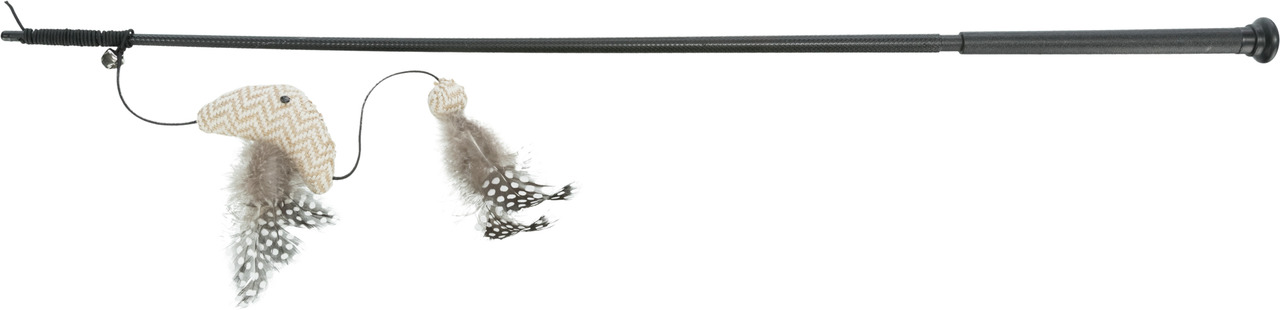 TRIXIE Spielangel m. Vogelanhänger, Katzenspielzeug, fördert Bewegung & Jagdinstinkt, Stoffvogel m. Federn, flexibel.