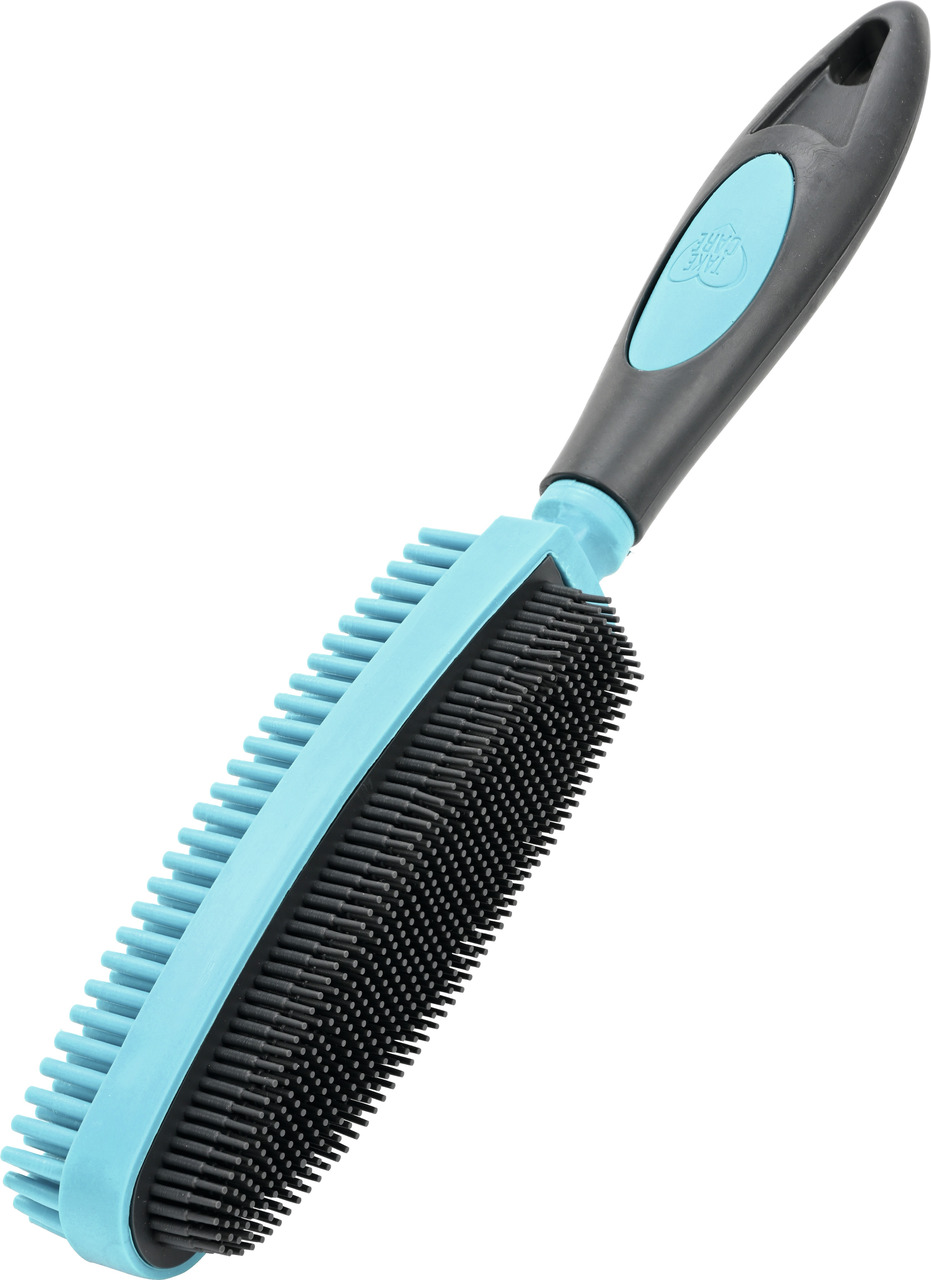 Take Care Tierhaarbürste für Hunde & Katzen, ergonom. Griff (Schwarz/Blau), flex. Borsten, entfernt lose Haare, ideal tägl. Pflege.