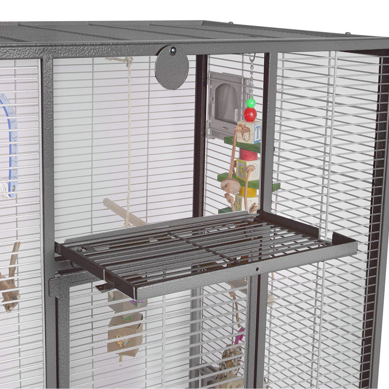 Montana Cages Vogelkäfig Madeira I, für Wellensittiche/Papageien, dunkelgrau, mit Anflugklappe, Spielzeug & Sitzstangen.