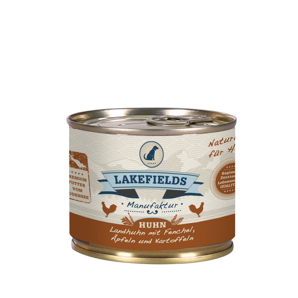 Lakefields Hundefutter Huhn: Landhuhn mit Fenchel, Äpfeln & Kartoffeln, für Hunde, natürliche Zutaten, regionale Herstellung, 400 g.