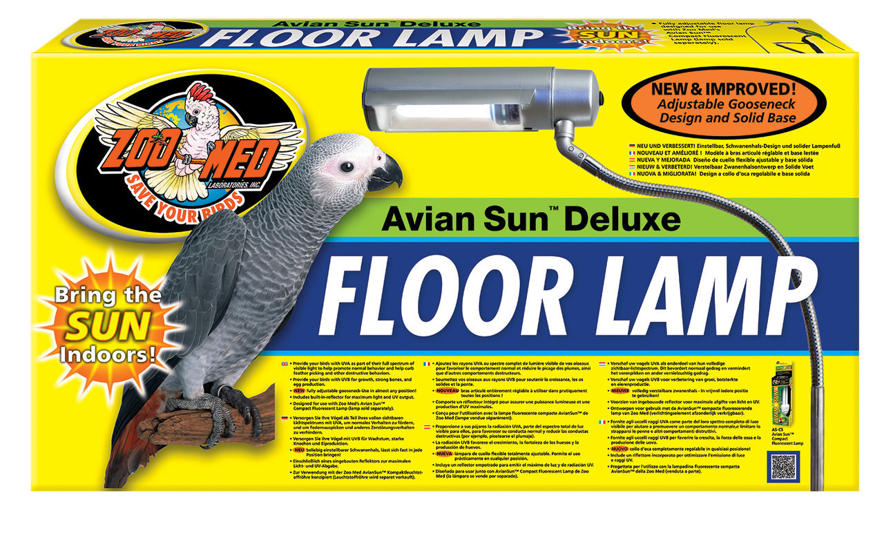 Zoo Med Avian Sun Deluxe Floor Lamp, für Vogelhalter, UV-Licht, verbessertes Schwanenhals-Design, stabile Basis, "Bring the Sun Indoors!".