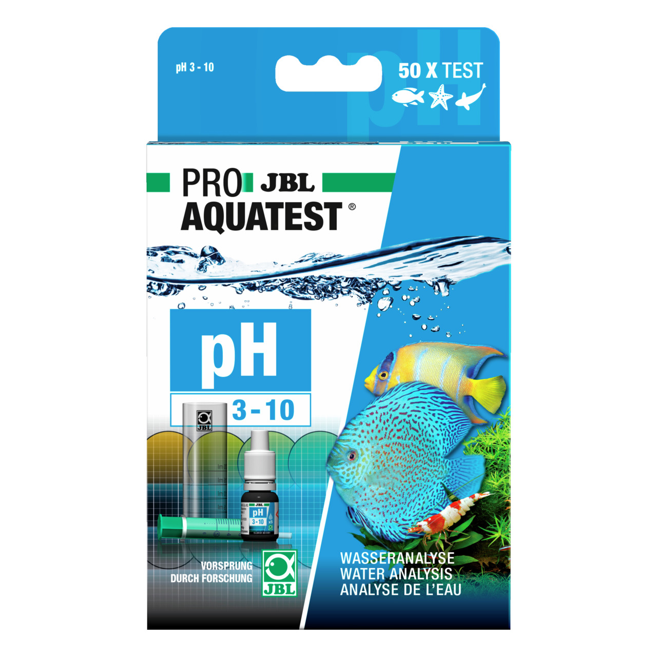 JBL ProAquaTest pH 3-10: Wassertest-Set f. Aquarien-/Teichbesitzer, 50 Tests, pH-Analyse 3-10, gesunde Wasserqualität, bunte Fische.