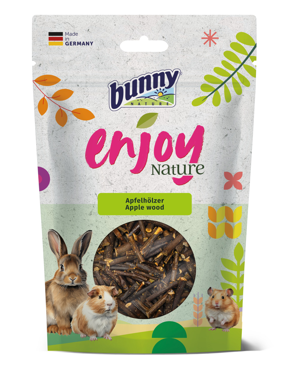 Bunny Nature Enjoy Nature Apfelhölzer, 100 g, Snack & Beschäftigung für Kaninchen, Meerschweinchen & Hamster, gesundes Naturprodukt.