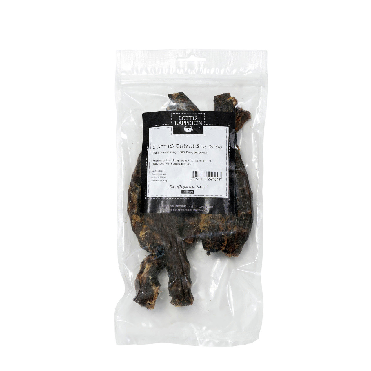 LOTTIS HÄPPCHEN Entenhälse 200g, für Hunde, 100% Ente, natürlicher Kausnack.