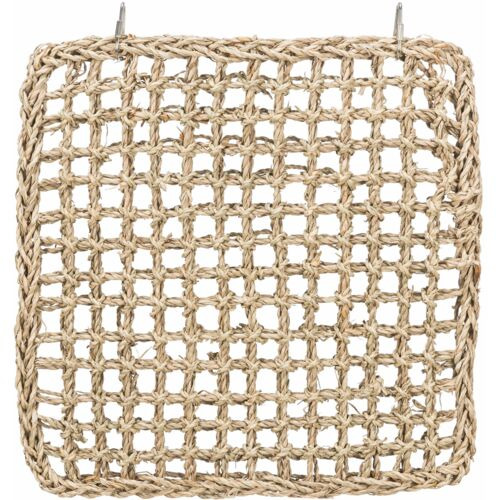 Das Bild zeigt das TRIXIE Sisalnetz für Kleintiere, geeignet für Nager und andere kleine Haustiere. Es besteht aus robustem, geflochtenem Sisal und dient als Kletter- und Beschäftigungsmöglichkeit. Das Netz ist quadratisch und mit Metallhaken zur einfache