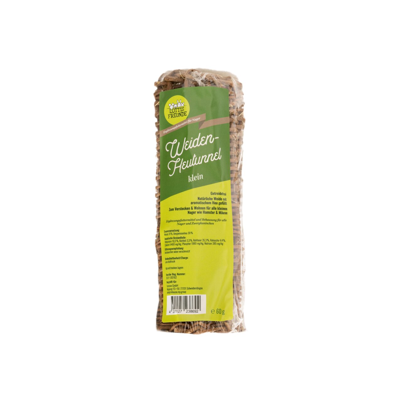LOTTIS FREUNDE Weiden-Heutunnel klein, für Hamster-Mäuse, aus Weide+Heu, ideal zum Verstecken-Wohnen, 60 g.