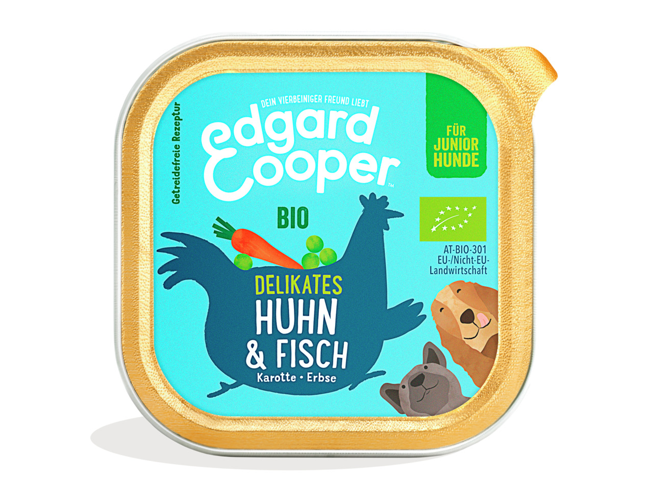 Edgard & Cooper Bio-Nassfutter Junior-Hunde, Huhn & Fisch, Karotte & Erbse, getreidefrei, EU-Bio, 125g.