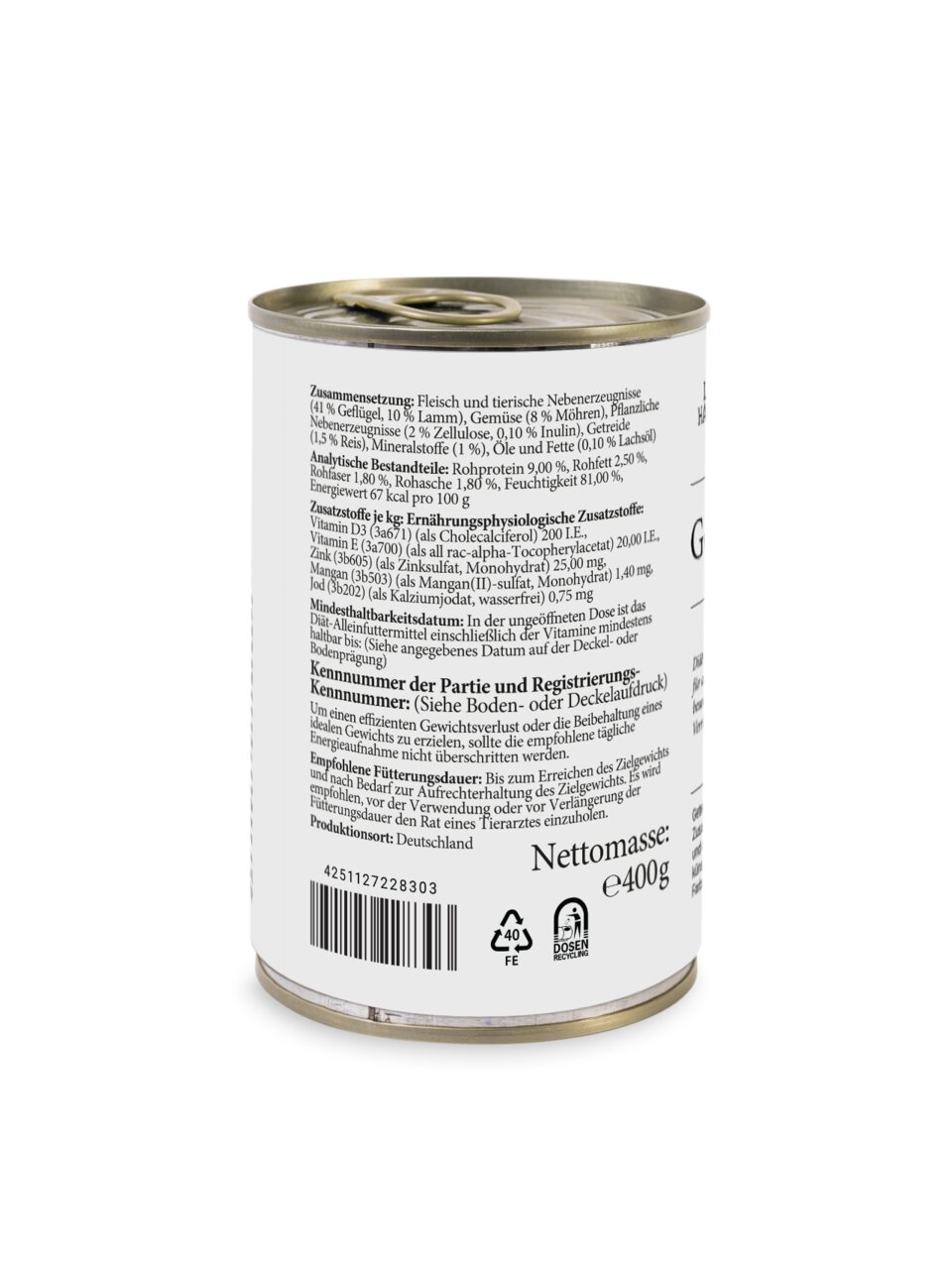 Lottis Häppchen Nassfutter für Hunde, Geflügel & Lamm mit Gemüse, 400 g, hochwertige Zutaten & Fütterungsempfehlungen.
