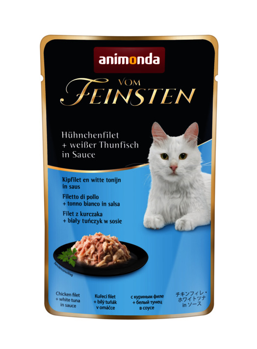 animonda Vom Feinsten Katzenfutter, Hühnchenfilet + weißer Thunfisch in Sauce, für ausgewachsene Katzen, 100g.