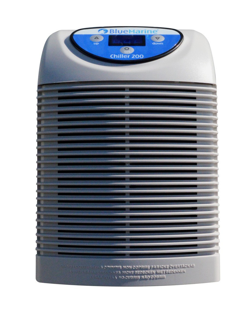 Blue Marine Chiller 200, kompakter Aquarium-Kühler, weiß, blaues Bedienfeld, Tasten "Up/Set/Down", Display, ideal für Aquaristik.