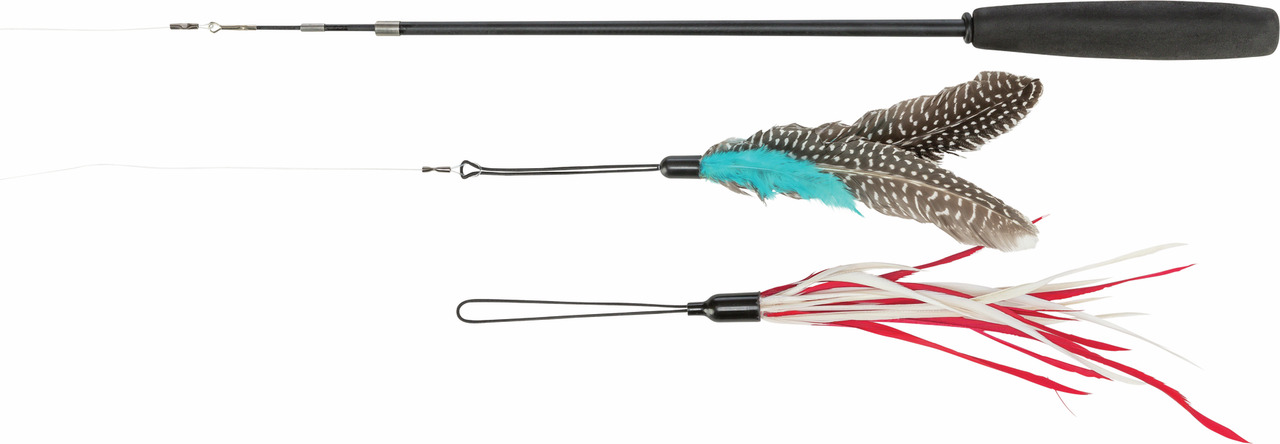 TRIXIE Katzenspielzeug "Spielangel mit Federn", für Katzen jeden Alters, mit 2 Anhängern (Federn/Bänder), fördert Bewegung.