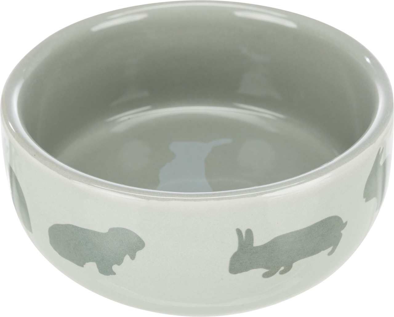 Keramiknapf TRIXIE, Kleintiere (Kaninchen-Meerschweinchen), grau, Tiermotive, robust, leicht zu reinigen, ideal für Futter-Wasser.