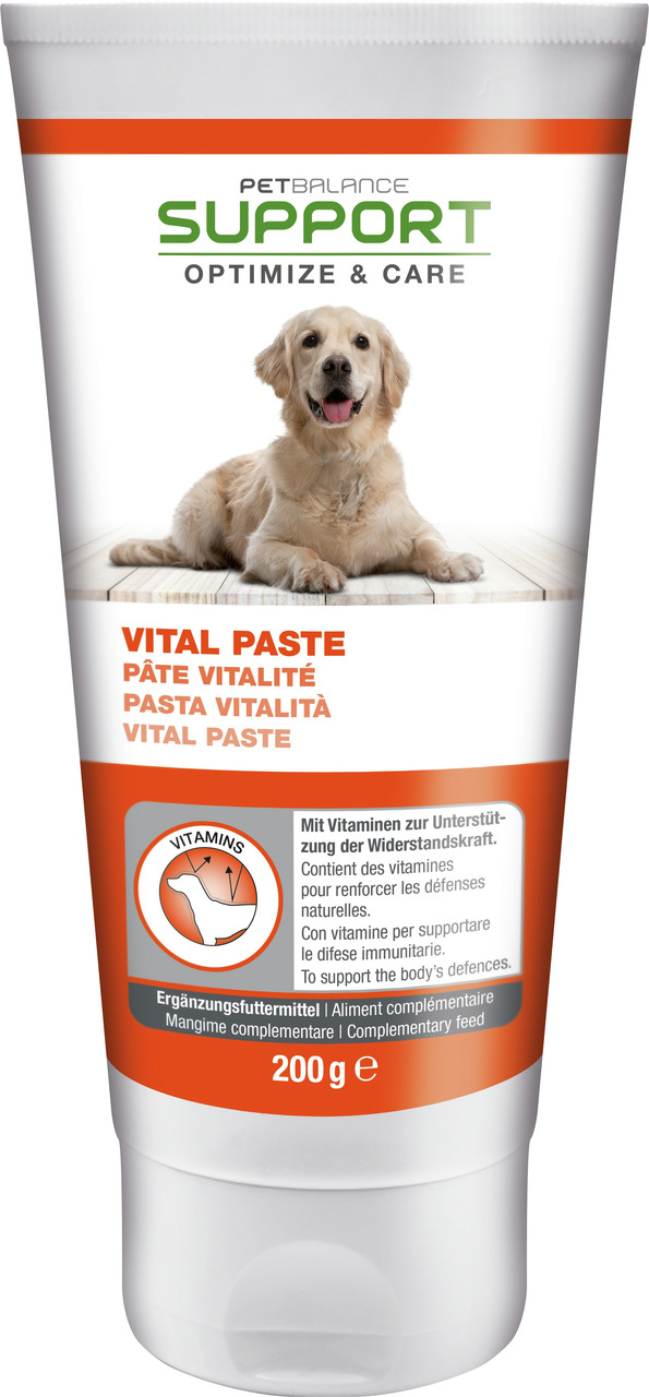 PetBalance Support Vital Paste, Ergänzungsfuttermittel für Hunde, 200 g, unterstützt Abwehrkräfte, mit Vitaminen.