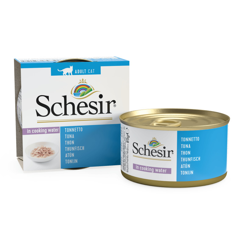 Sparpaket 24 x 85 g Schesir Adult Thunfisch in Kochwasser Katzen Nassfutter