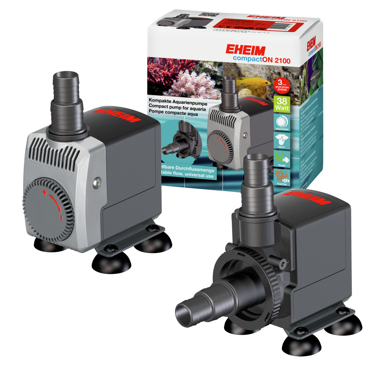 EHEIM compactON 2100, Pumpe für Süß--Meerwasseraquarien, 38W, einstellb. Durchfluss, Grau-Schwarz, universell einsetzbar.