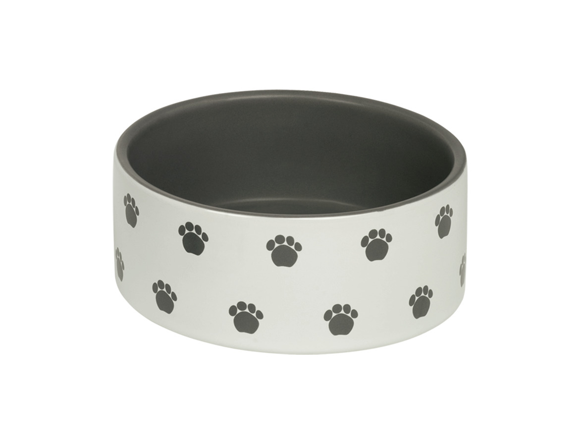 Nobby Keramik-Hundenapf, grau/weiß, Pfotenmuster, für Hunde aller Größen, robust, leicht zu reinigen, ideal für Wasser/Futter.