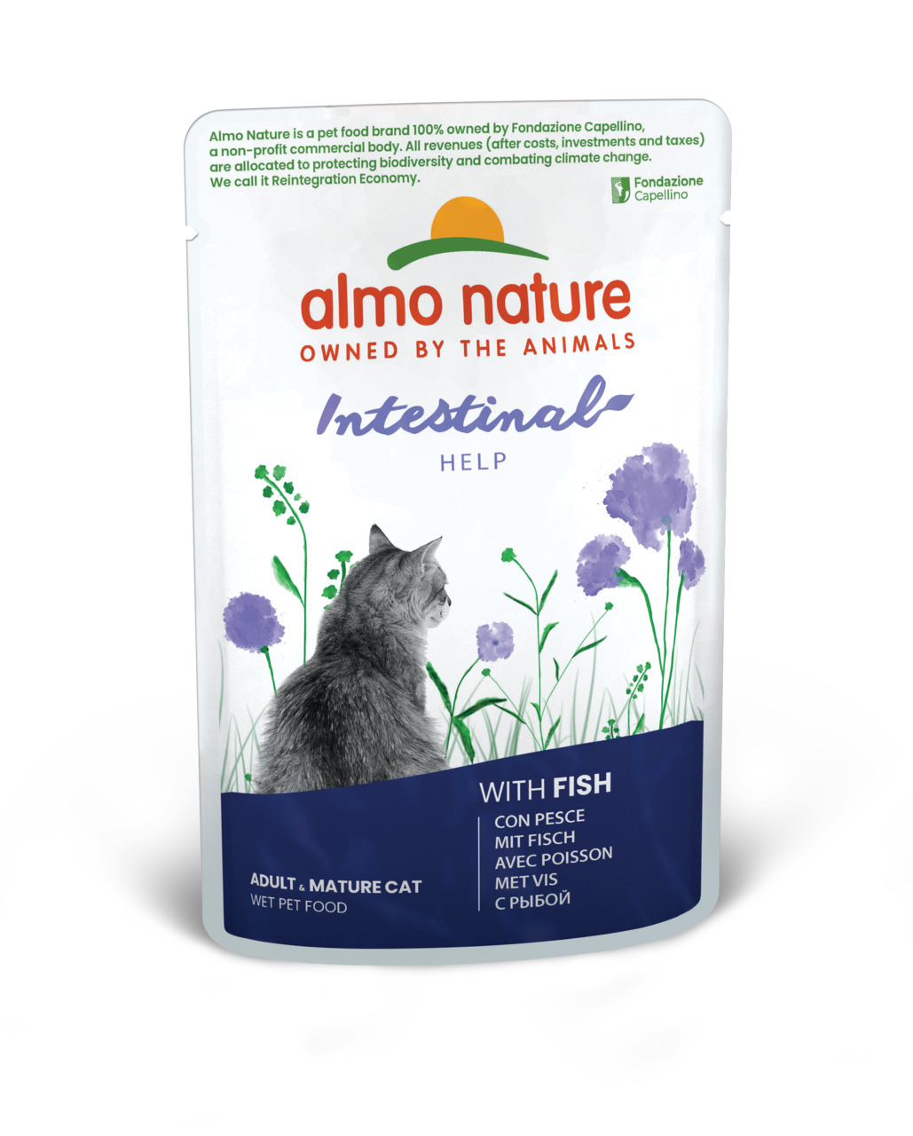 Almo Nature Intestinal Help, Fisch, für erwachsene/ältere Katzen, 70 g Nassfutter, speziell für Verdauungshilfe.