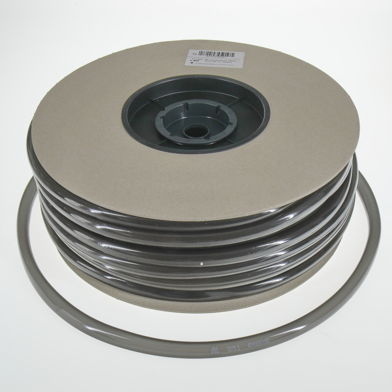 JBL PVC-Schlauch, schwarz, für Aquarien-Teiche, ideal für Aquaristik-Fans, auf stabiler Pappspule, EAN 4014162611383.