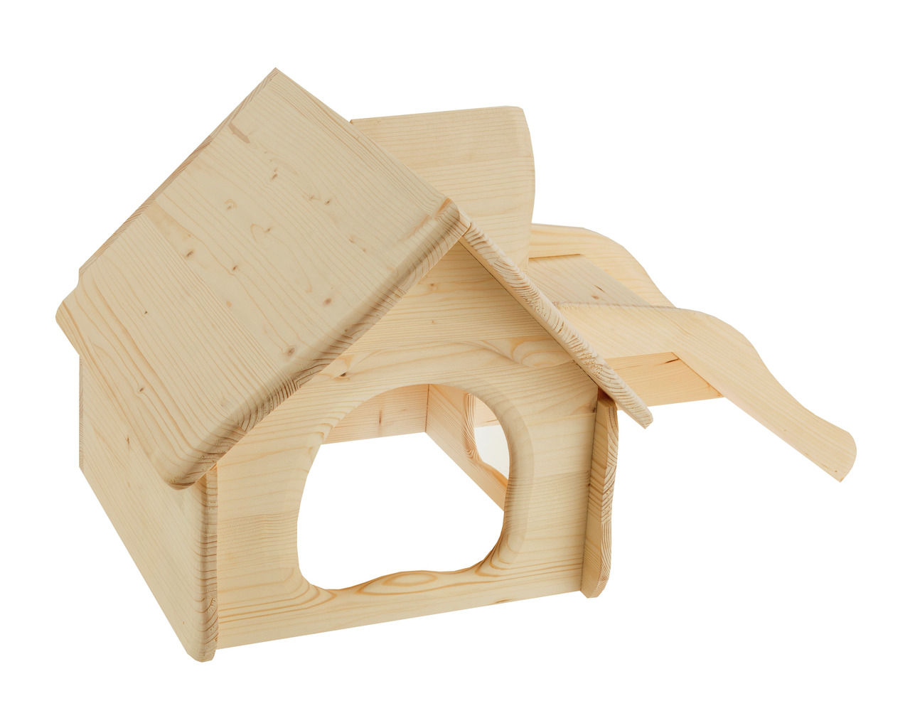 Holzhaus Resch für Nagetiere (Hamster, Meerschweinchen), unbehandeltes Holz, geneigtes Dach, Eingang, Rampe, Rückzugsort & Spielplatz.
