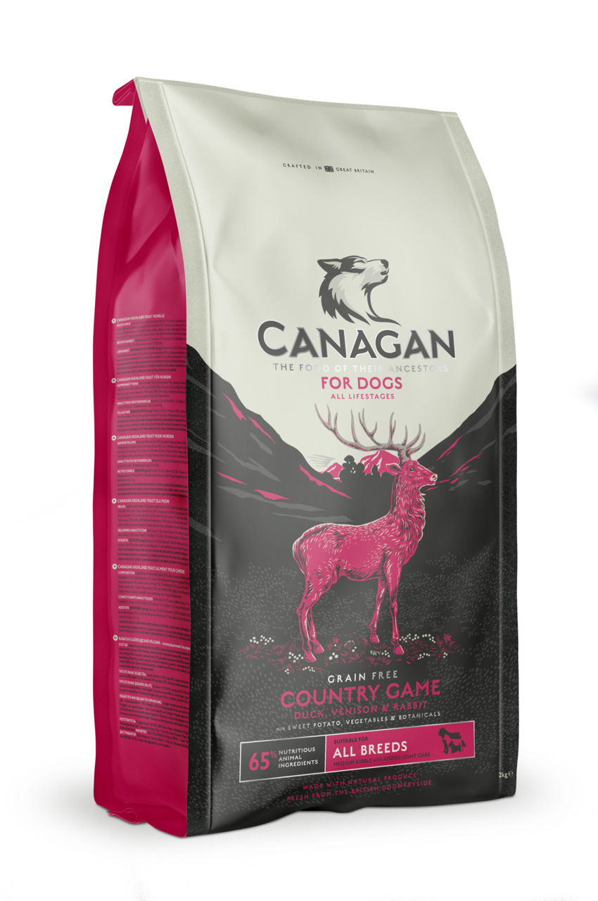 Canagan Country Game Hundefutter, Ente/Wild/Kaninchen, für alle Hunde, getreidefrei, 65 % tier. Zutaten, 2 kg.