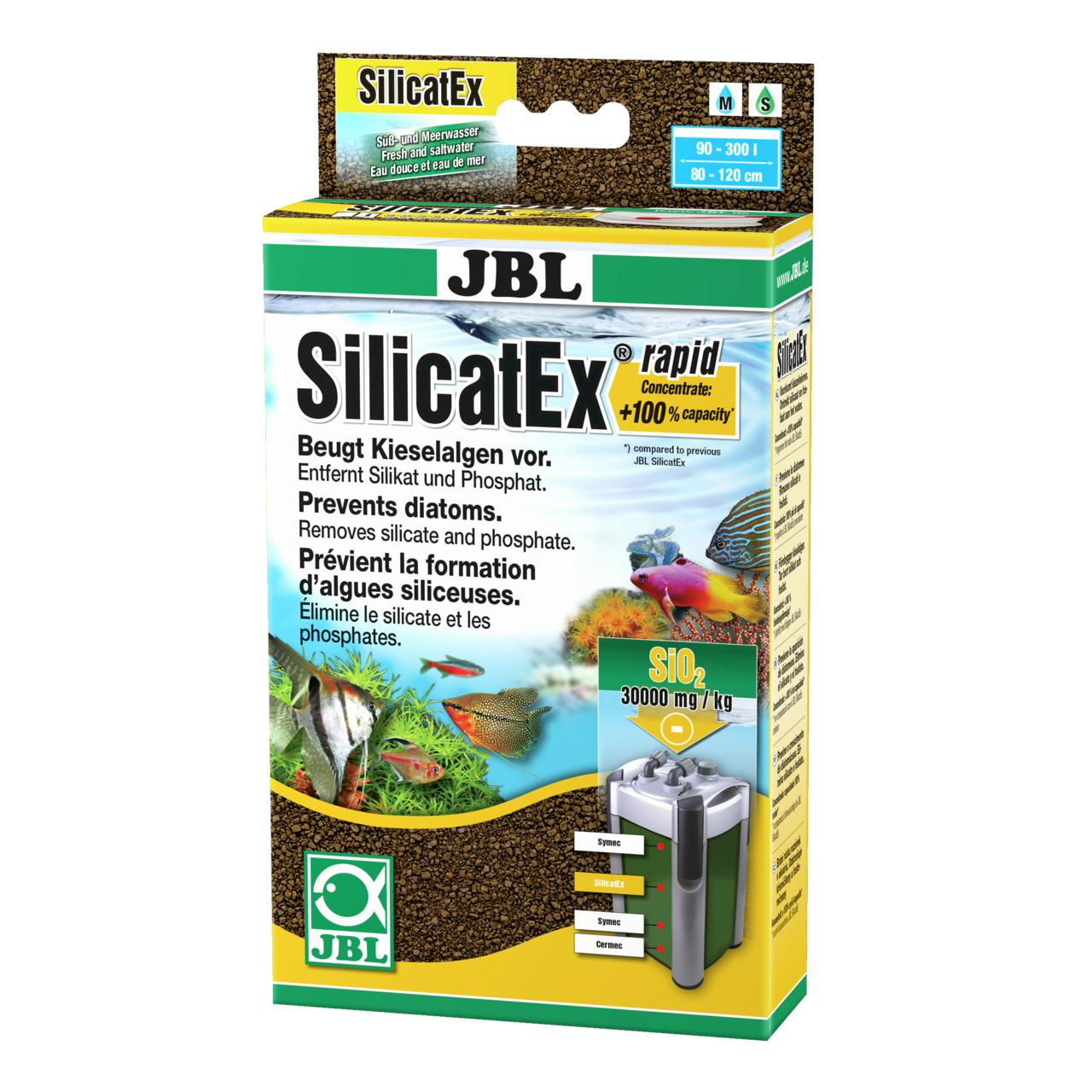 JBL SilicatEx Rapid, Filtermedium f. Süß-/Meerwasseraquarien, gegen Kieselalgen, entfernt Silikat/Phosphat, 3000 mg/kg SiO2.