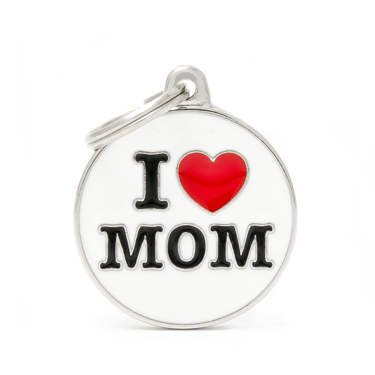 My Family" Anhänger "I ? MOM", für Hunde/Katzen, Metall, silberner Rand, Befestigungsring, hochwertig, rund, weiß.;;;;;;;;;;;;;;;;;;;;;;;;;;;;;;;;;;;;