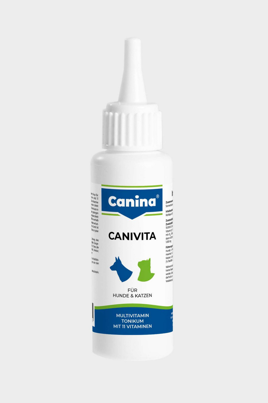 Canina Canivita Multivitamin-Tonikum, 11 Vitamine, für Hunde & Katzen, 100 ml, schmale Spitze, schlichtes Design.