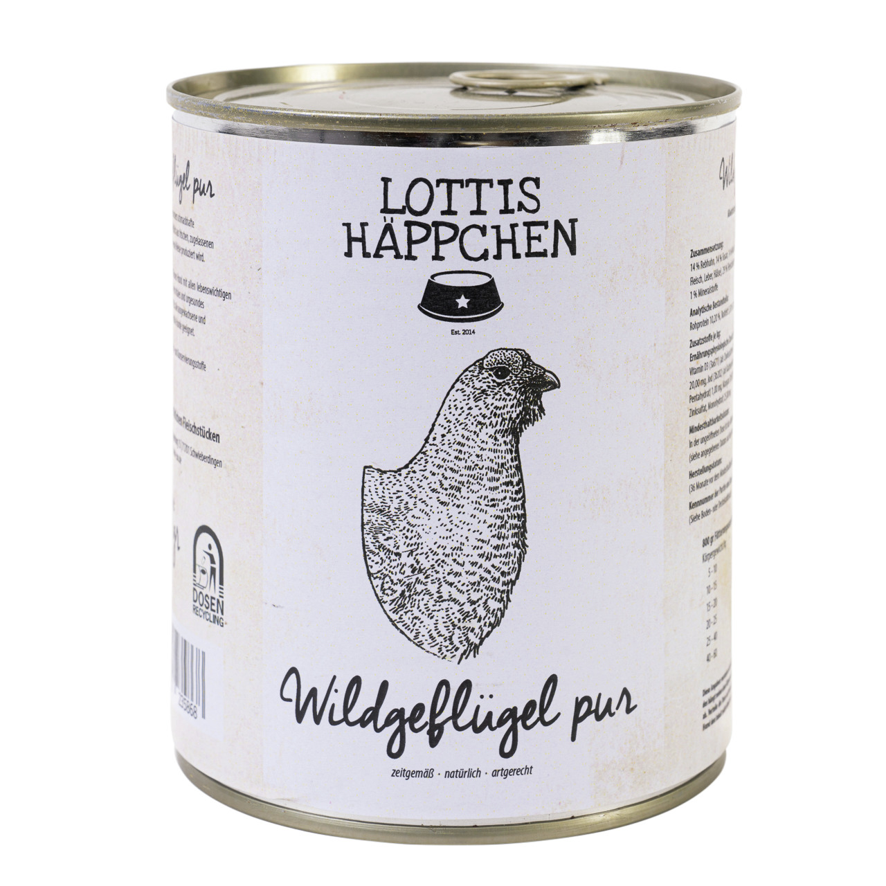 Sparpaket 6 x 800 g Lottis Häppchen Wildgeflügel Pur Hunde Nassfutter