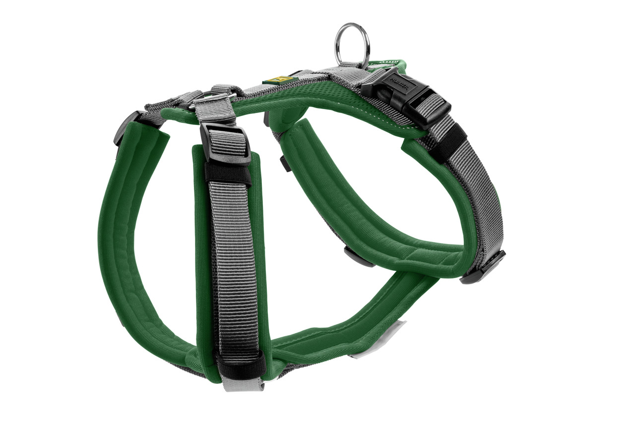 HUNTER Hundegeschirr Hilo Comfort, für alle Hunde, atmungsaktives Mesh, gepolstert, reflektierend, Metallring, grün.
