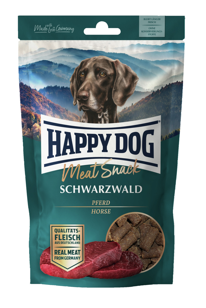 HAPPY DOG Meat Snack Schwarzwald, Pferd, Premium-Hundesnack f. erwachsene Hunde, Qualitätsfleisch aus DE. Menge nicht erkennbar.
