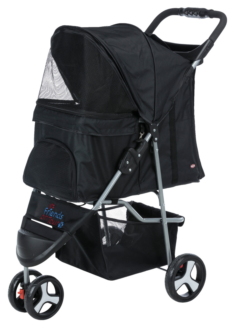 TRIXIE Haustier-Buggy „Friends on Tour“ f. kl. Hunde-Katzen, Netzfenster, Stauraum, gepolst. Griff, max. 15 kg, ideal f. ältere Tiere.