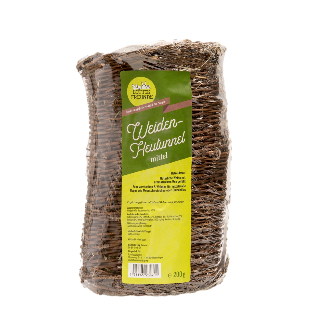 Lottis Freunde Weiden-Heutunnel mittel, 200 g, für mittelgr. Nager (z. B. Meerschweinchen), aus Weide, gefüllt mit aromat. Heu.