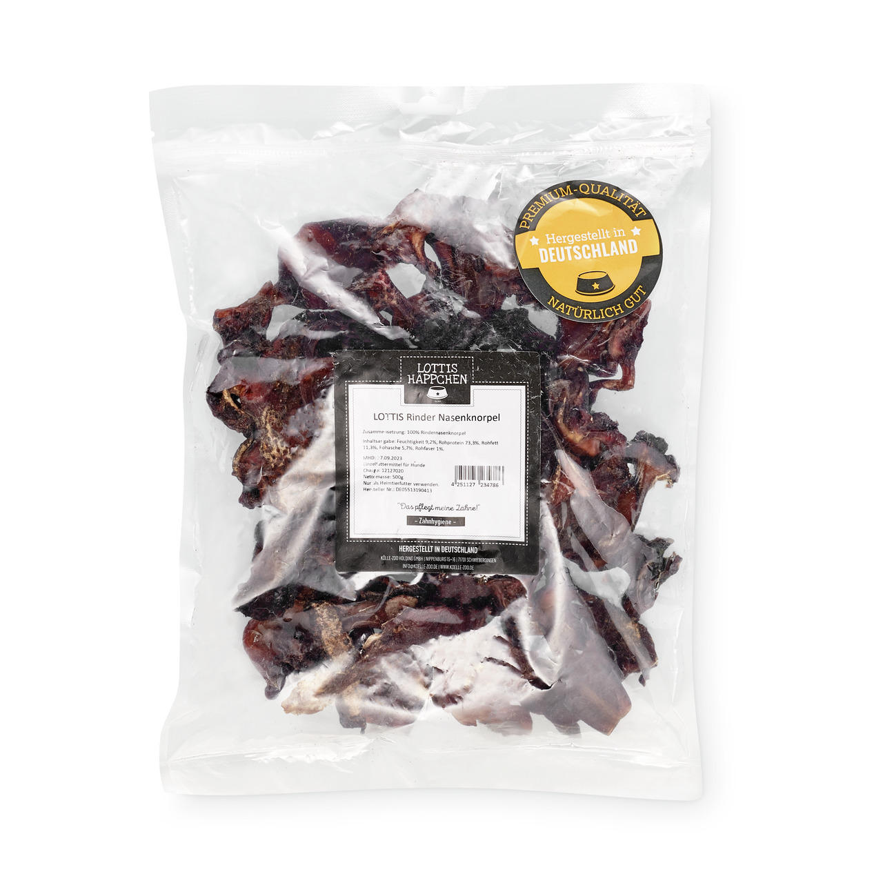 LOTTIS HÄPPCHEN Rinder Nasenknorpel, natürl. Kausnack f. Hunde, Premium-Qualität, 250 g, hergestellt in Deutschland.