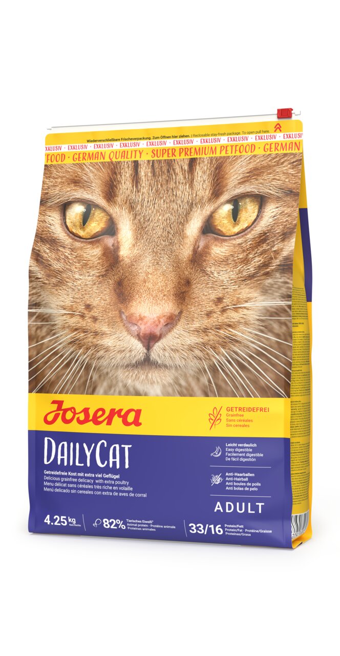 Josera DailyCat Trockenfutter für adulte Katzen mit Geflügel, getreidefrei, leicht verdaulich, Anti-Hairball, 4,25 kg