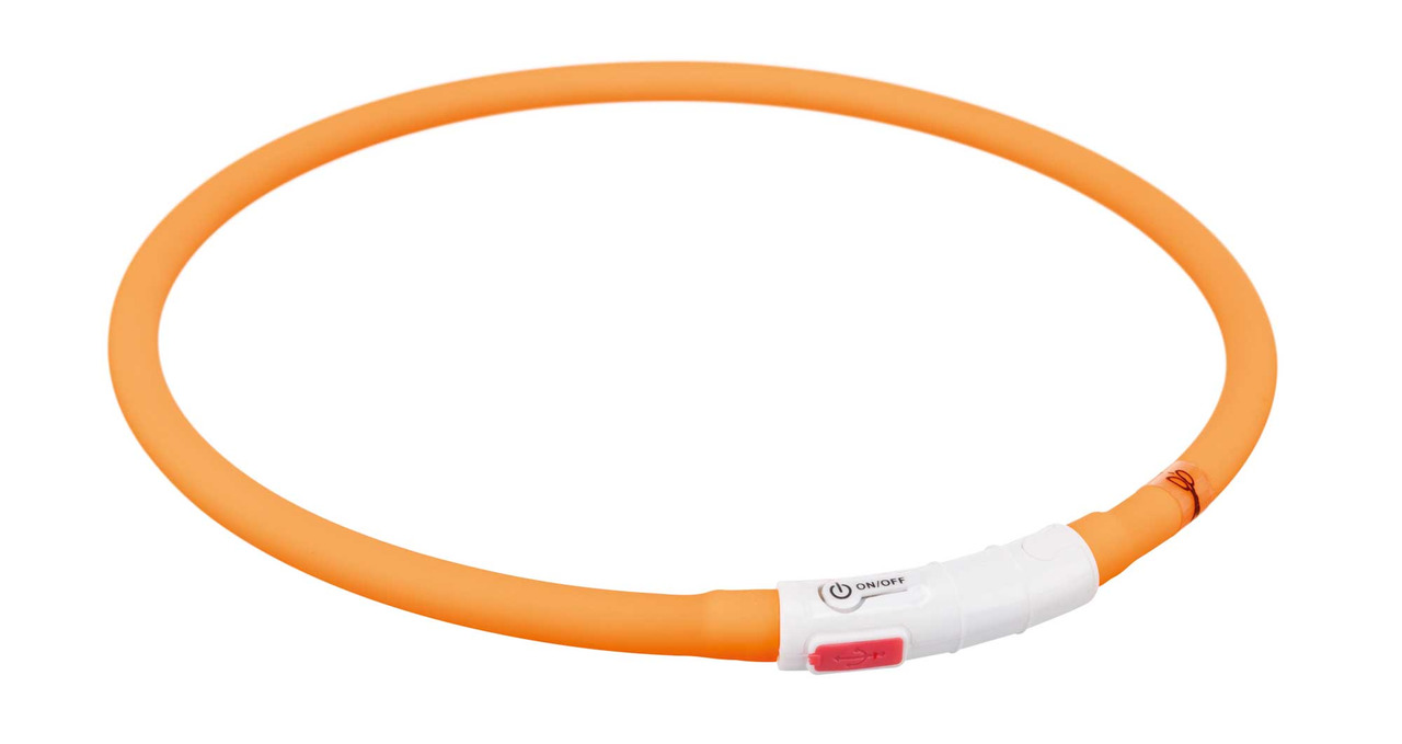 TRIXIE USB-Leuchthalsband, Hunde, Orange, zuschneidbar, USB-aufladbar, Ein--Ausschalter, Sichtbarkeit+Sicherheit, Dunkelheit.