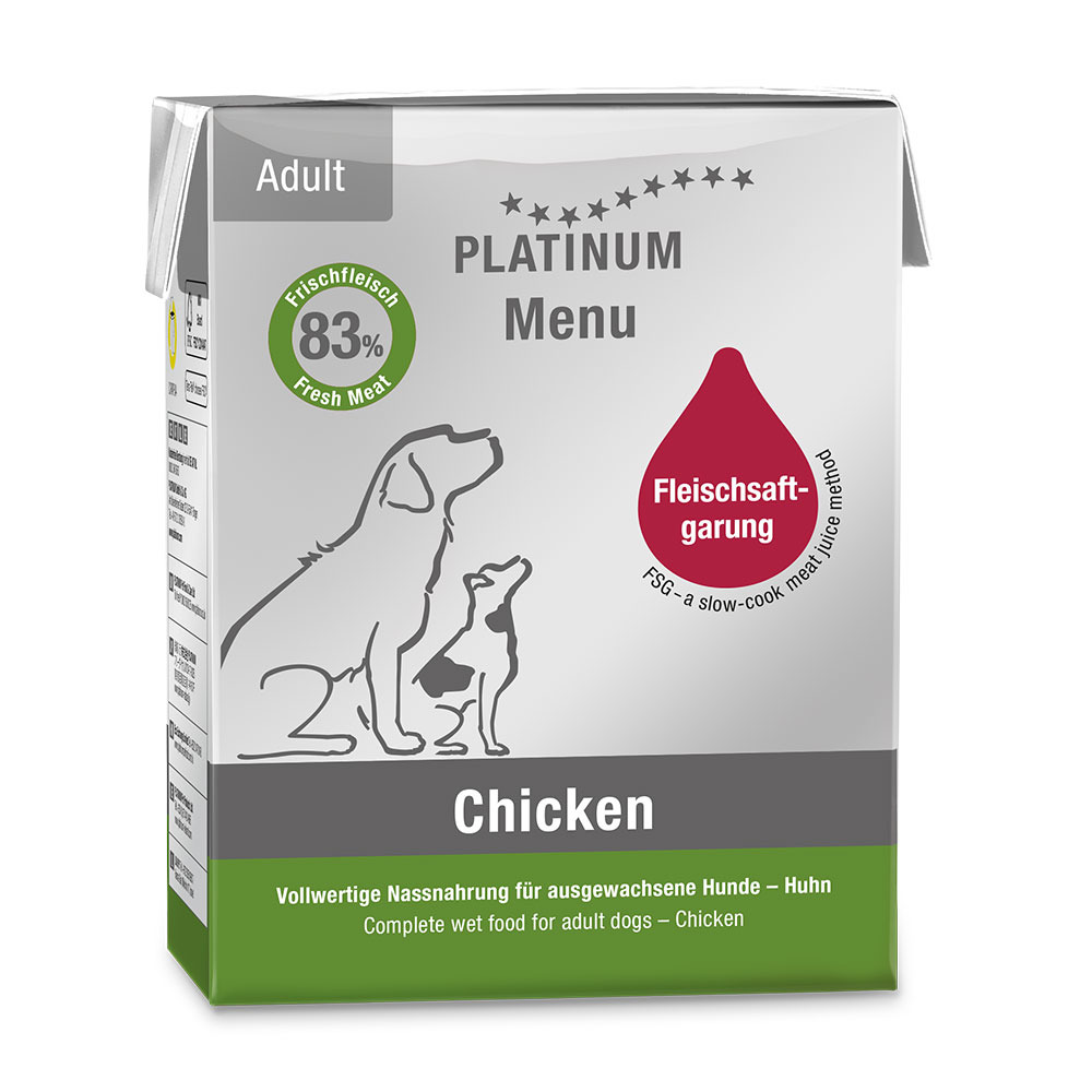 Sparpaket 6 x 375 g Platinum Menü Adult Chicken Hunde Nassfutter