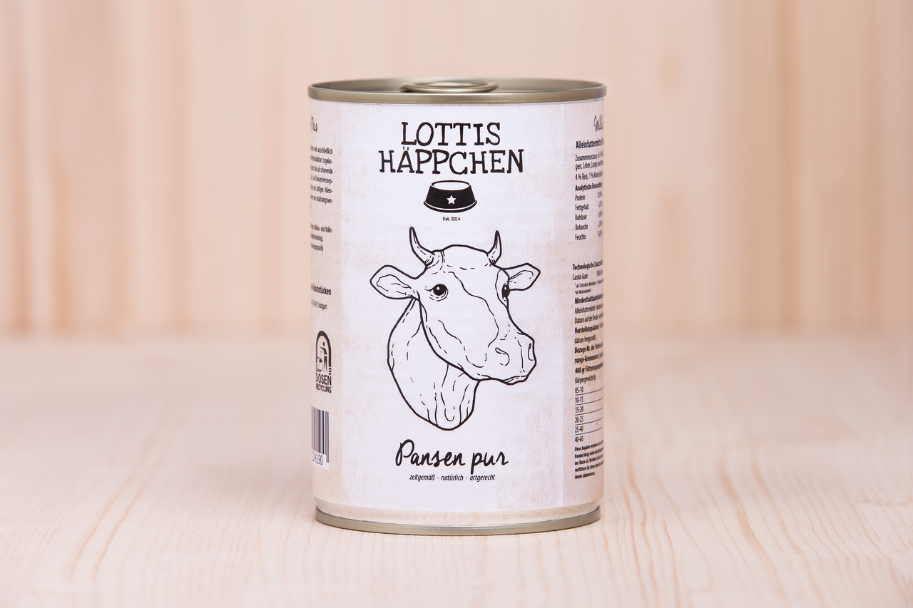 Sparpaket 24 x 400 g Lottis Häppchen Pansen Pur Hunde Nassfutter