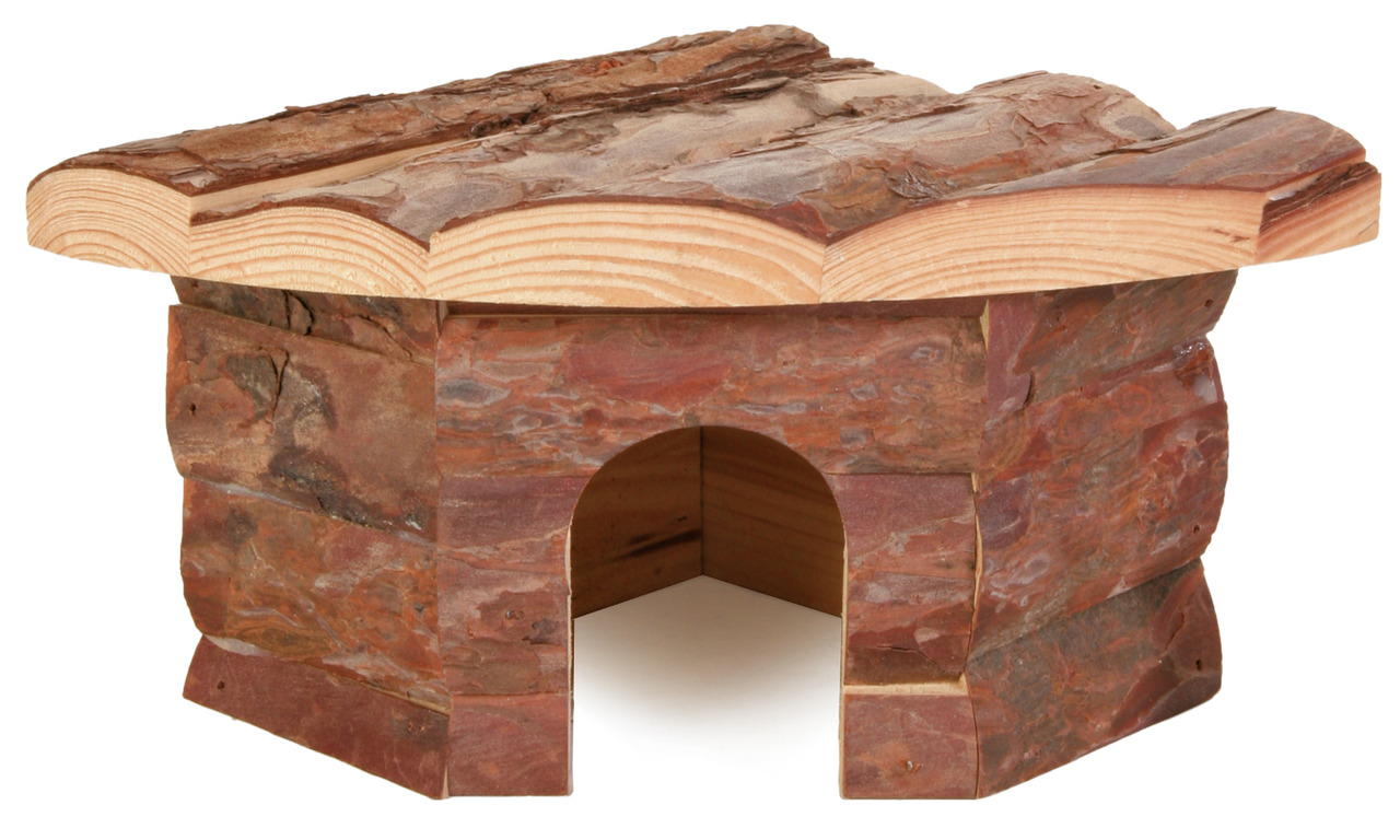 TRIXIE Naturholz-Haus, für Nager (Hamster/Mäuse), unbehandeltes Holz, Rindenoptik, Unterschlupf, Rückzugsort, robust, umweltfreundlich.