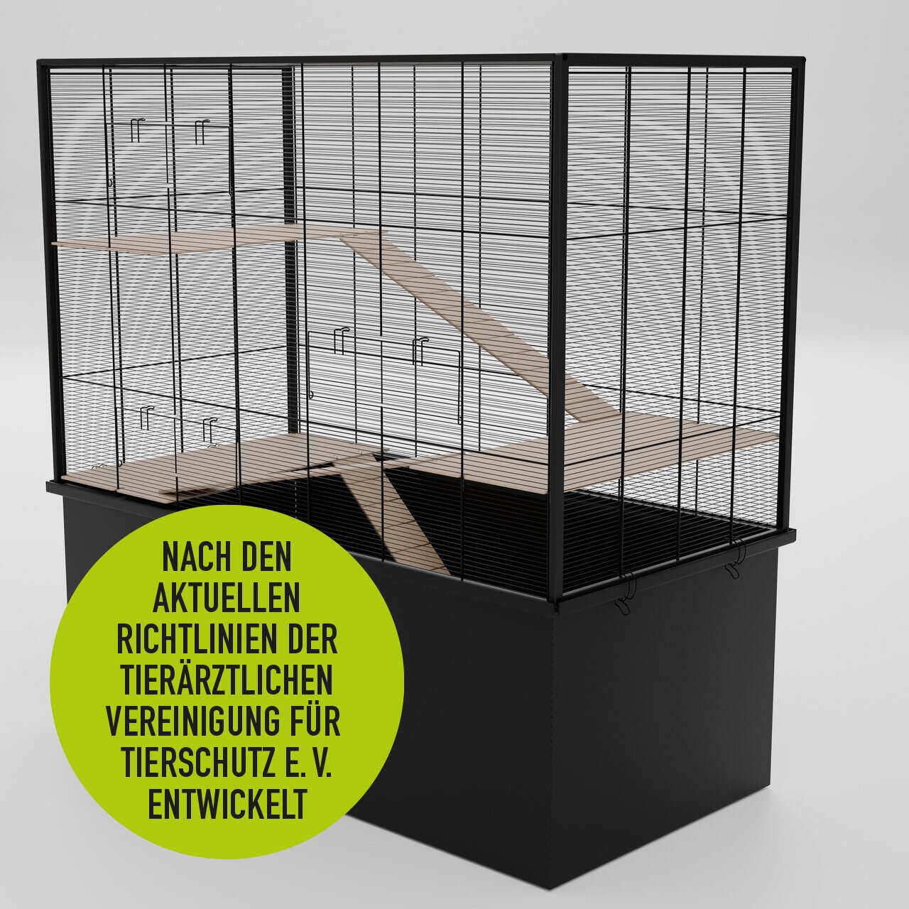 Großer Allpets Käfig für Kleintiere, mit mehreren Ebenen, gemäß tierschutzrechtlichen Richtlinien entwickelt.