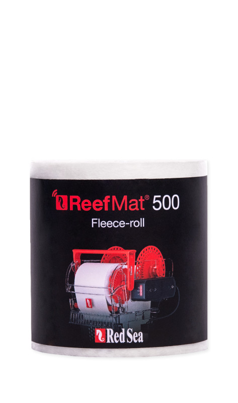 Das Bild zeigt eine Ersatz-Fleece-Rolle für das automatische Filtersystem ReefMat 500 der Marke Red Sea. Die Rolle ist speziell für Aquarienbesitzer entwickelt, die eine effiziente Wasserfilterung wünschen. Sie ist in Weiß gehalten und auf einer schwarzen