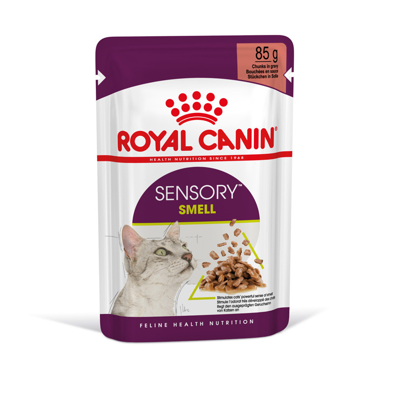ROYAL CANIN Sensory Smell Katzenfutter, 85 g, Stückchen in Soße, stimuliert Geruchssinn für besseres Fresserlebnis.