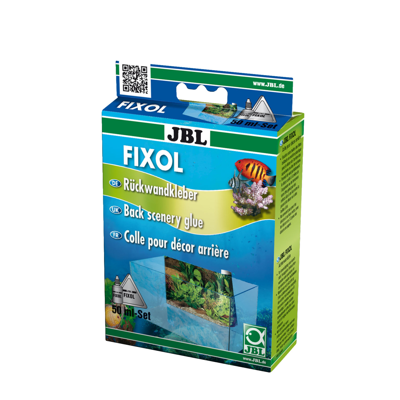 JBL Fixol Rückwandkleber, 50 ml, für Aquarienbesitzer, ideal zum Anbringen von Rückwänden, inkl. Beispielaquarium auf Verpackung.