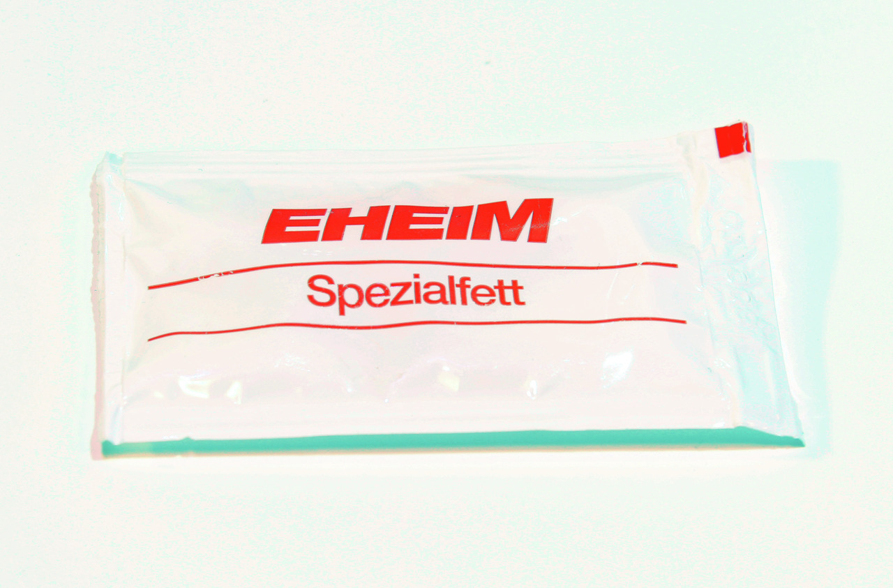 EHEIM Spezialfett, Pflege-Wartung v. Aquarienzubehör, für Dichtungen-Bewegungsteile, kleine Menge, rote Marke auf weißer Verpackung.