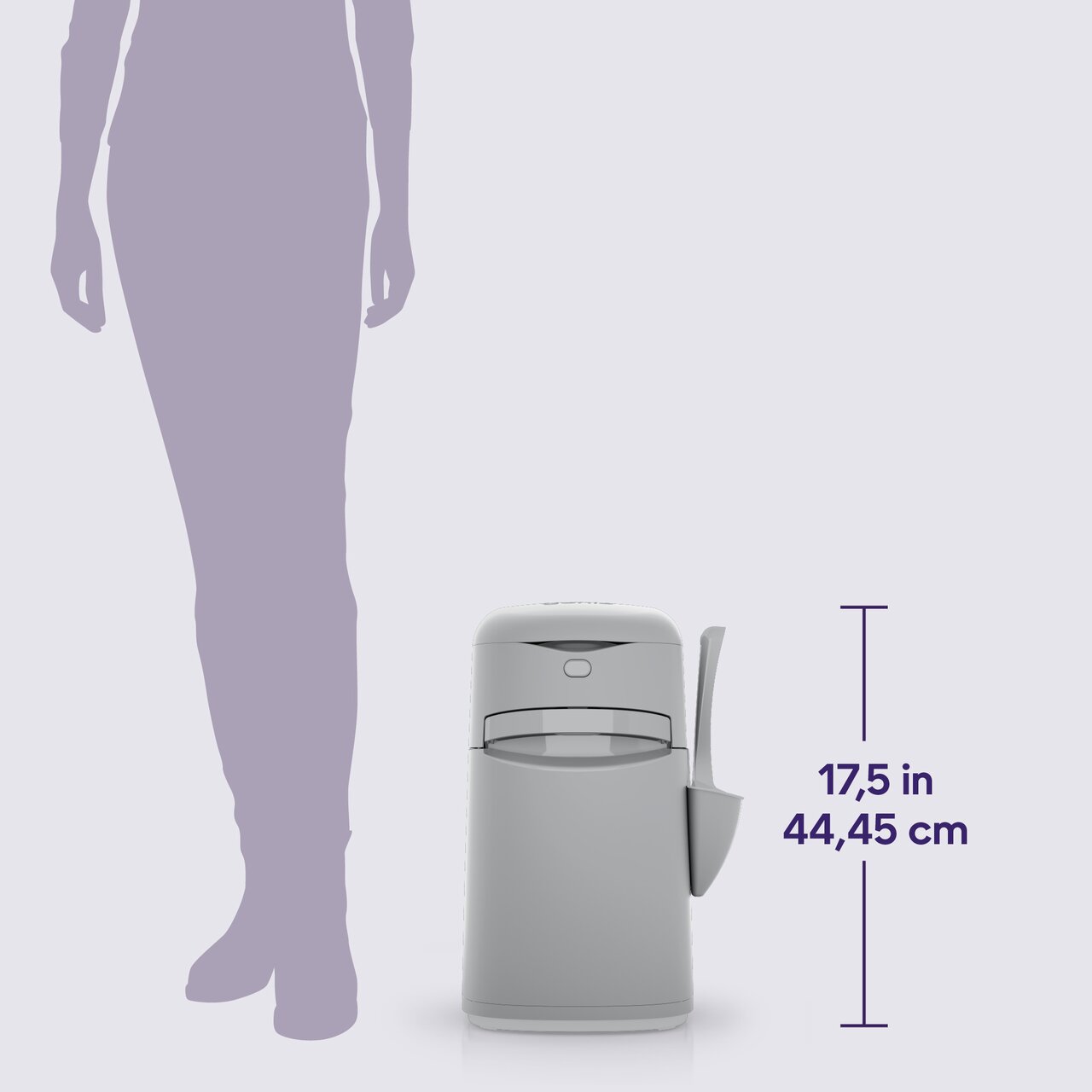 Grauer LitterLocker-Katzenstreu-Behälter, 44,45 cm hoch, mit Schaufelhalterung. Ideal für saubere und geruchsfreie Entsorgung.