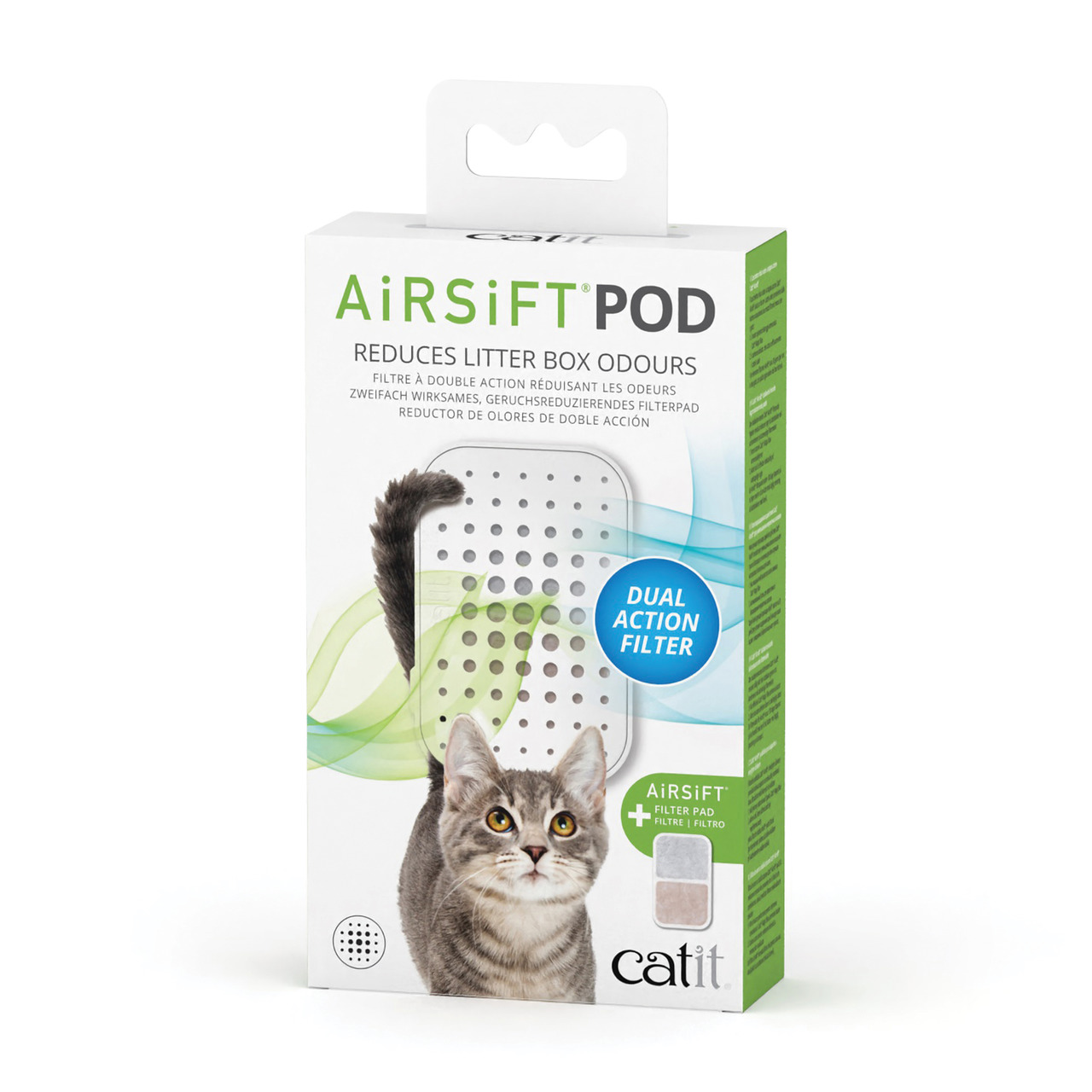 Catit AiRSift Pod, geruchsreduzierender Filter f. Katzentoiletten, Zielgr.: Katzenhalter, doppelte Geruchsneutralisierung.