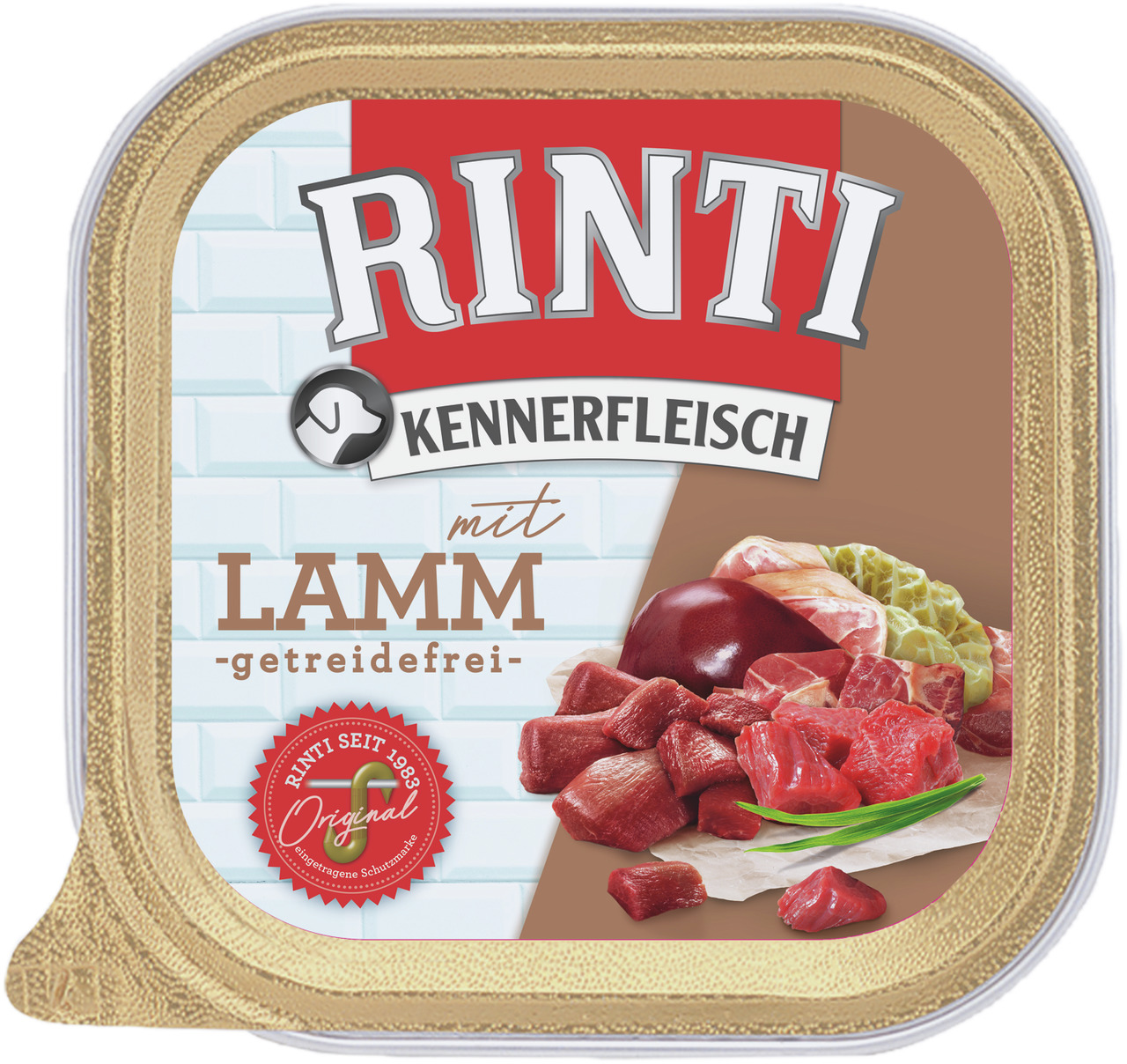 RINTI Kennerfleisch m. Lamm, getreidefrei, für Hunde, saftige Fleischstücke, ideal f. ernährungssensible Hunde, 400g.