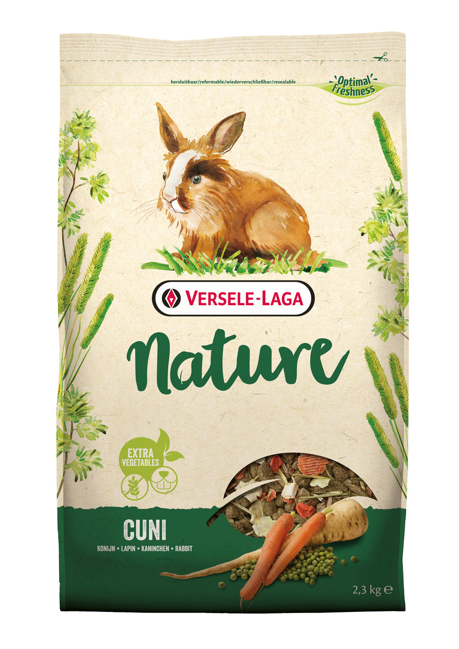Versele-Laga Nature Cuni: Premiumfutter für Kaninchen mit extra Gemüse, 2,3 kg, wiederverschließbar.